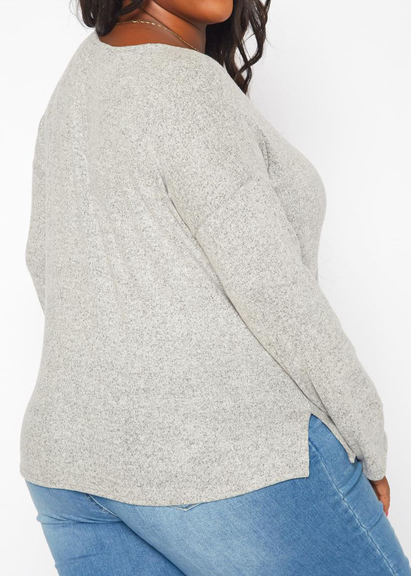 Hi Curvy Plus Size Snakeskin Pocket Hem Long Sleeve Shirt