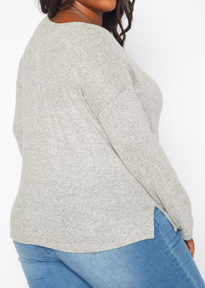 Hi Curvy Plus Size Snakeskin Pocket Hem Long Sleeve Shirt