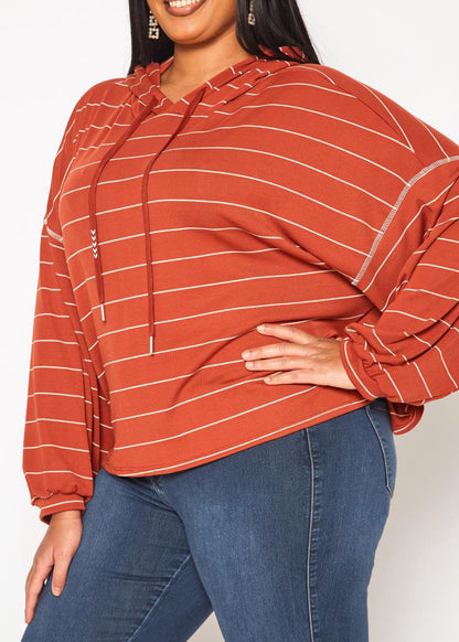 Hi Curvy Plus Size Women Striped Hooded Sweater made in USA