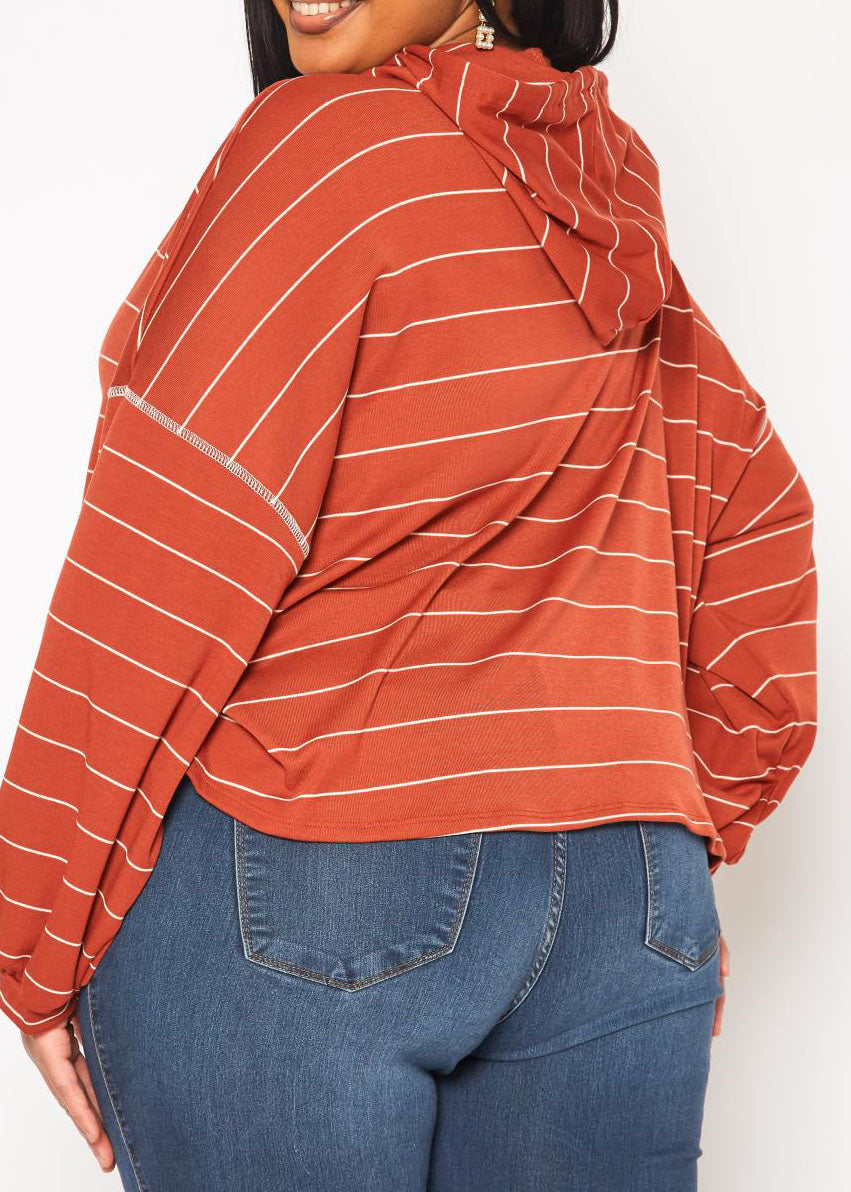 Hi Curvy Plus Size Women Striped Hooded Sweater made in USA