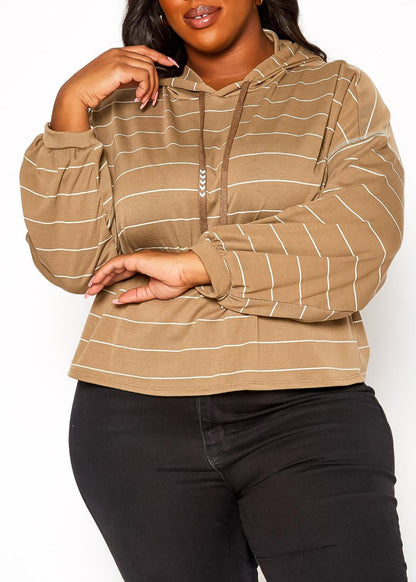 Hi Curvy Plus Size Women Striped Hooded Sweater made in USA