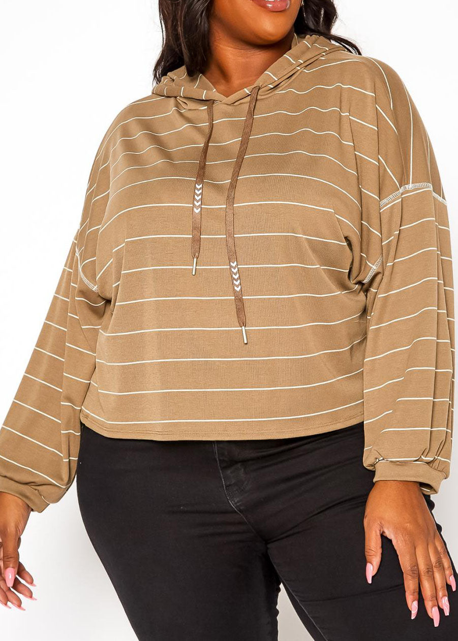 Hi Curvy Plus Size Women Striped Hooded Sweater made in USA