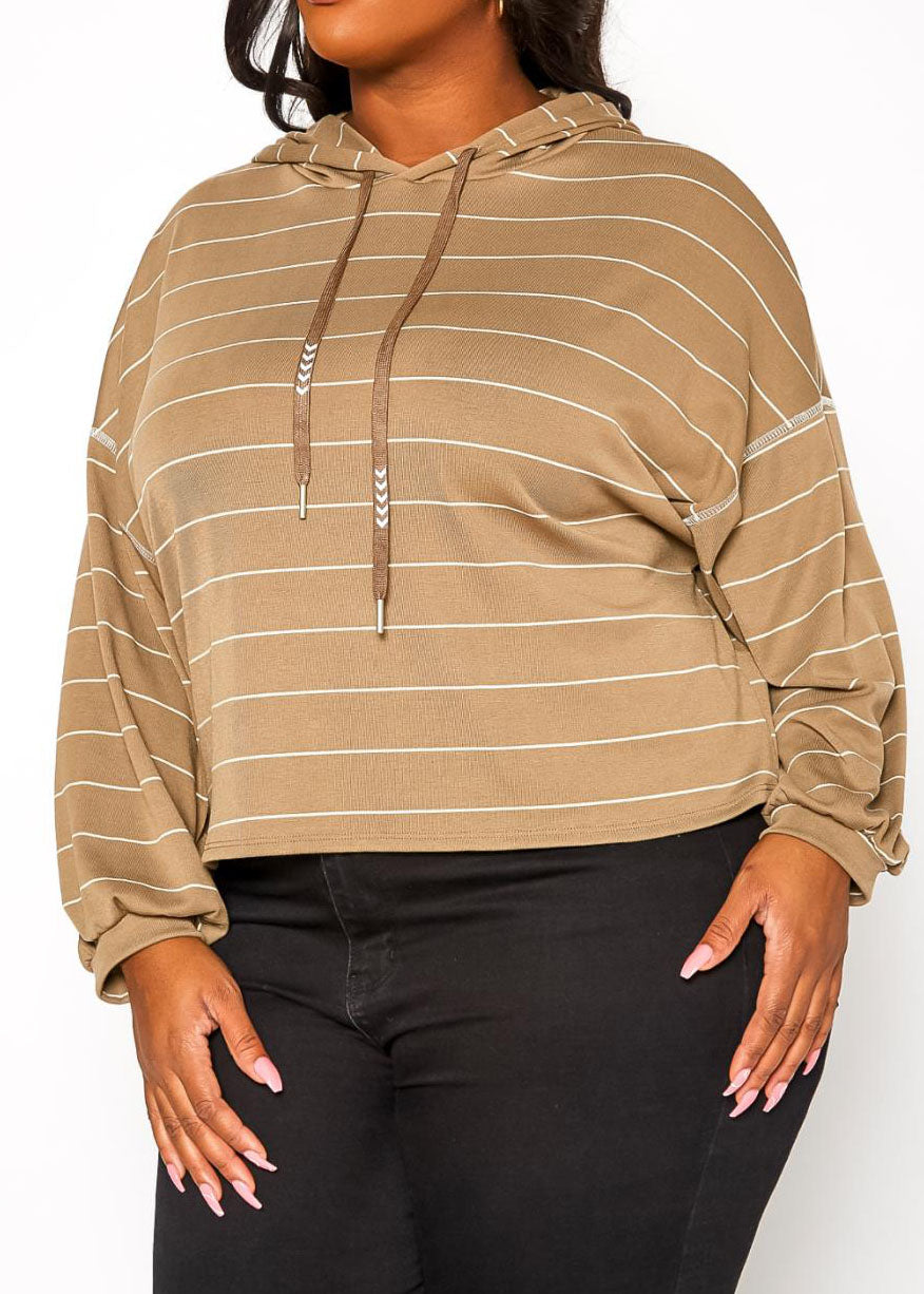 Hi Curvy Plus Size Women Striped Hooded Sweater made in USA
