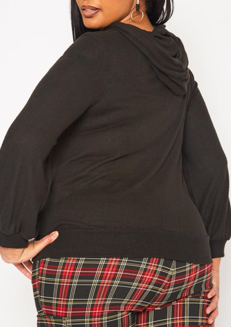 Hi Curvy Plus Size Women  Cut Out Hooded Sweater