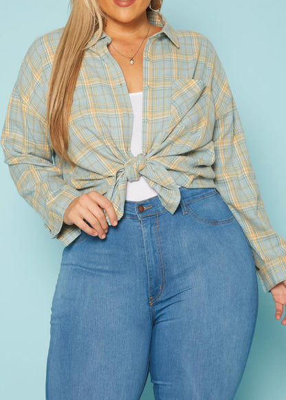 Hi Curvy Plus Size Women Collar Shacket Sweatshirts 