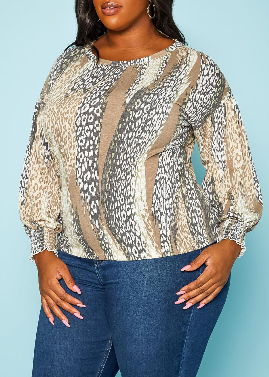 Hi Curvy Plus Size Women Leopard Print Open Back Shirt