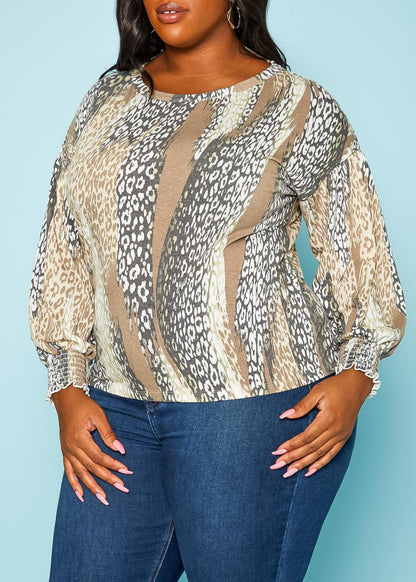Hi Curvy Plus Size Women Leopard Print Open Back Shirt