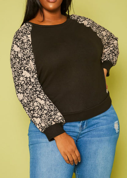 Hi Curvy Plus Size Women Floral Printed Long Sleeve Shirt