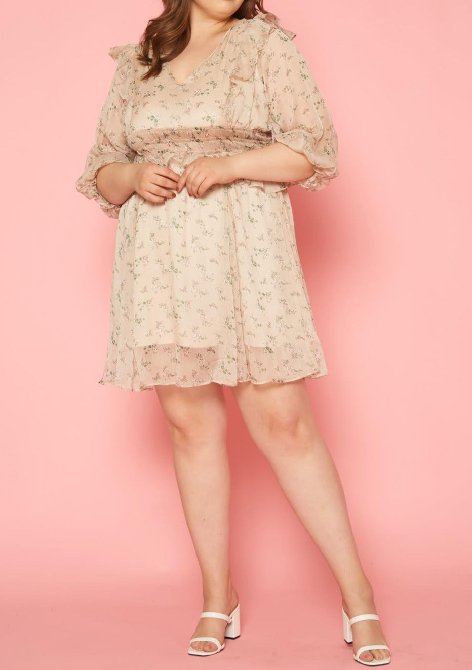 Hi Curvy Plus Size Women Floral Print Flare Mini Dress
