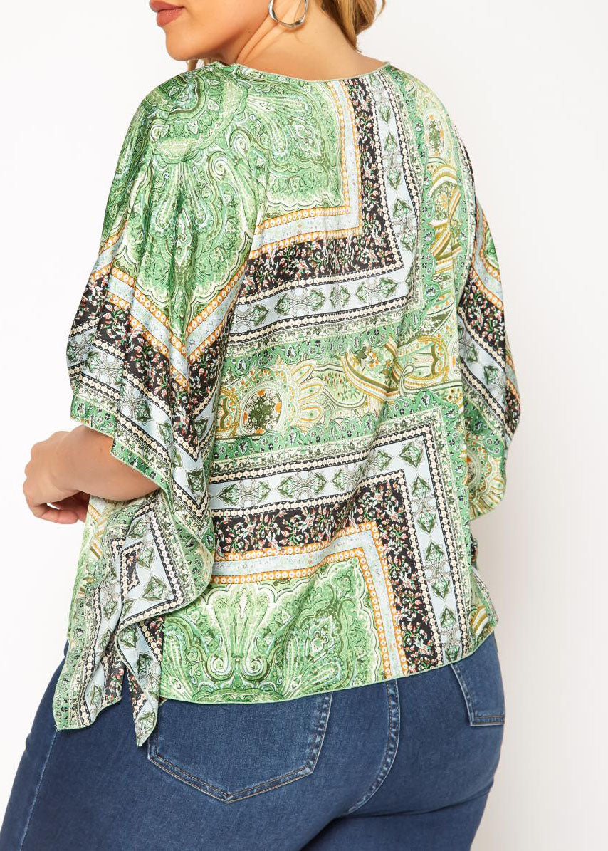 HI Curvy Plus Size Women Paisley Print Dolman Sleeve Shirts Made In USA