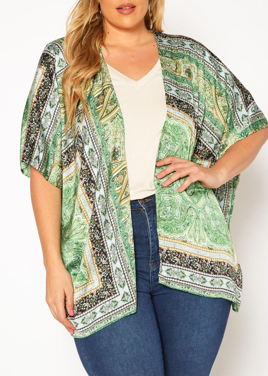HI Curvy Plus Size Women Paisley Print Cardigan