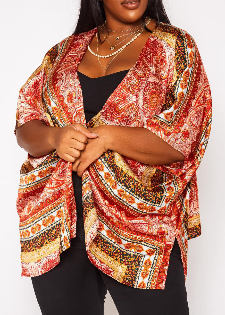 HI Curvy Plus Size Women Paisley Print Cardigan