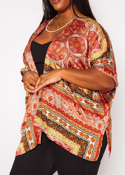HI Curvy Plus Size Women Paisley Print Cardigan