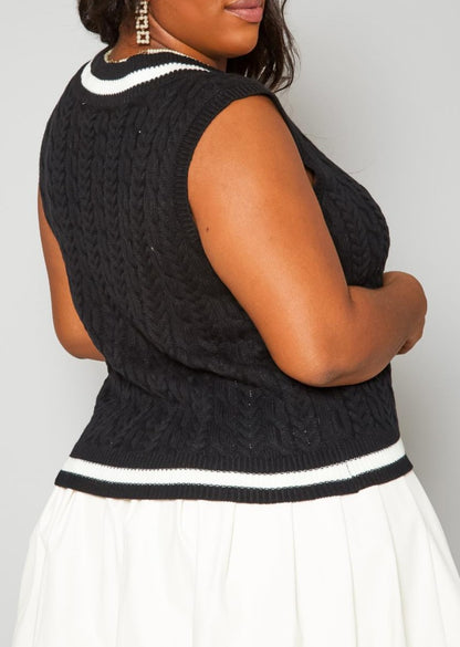 Hi Curvy Plus Size Cable Knit Varsity Top