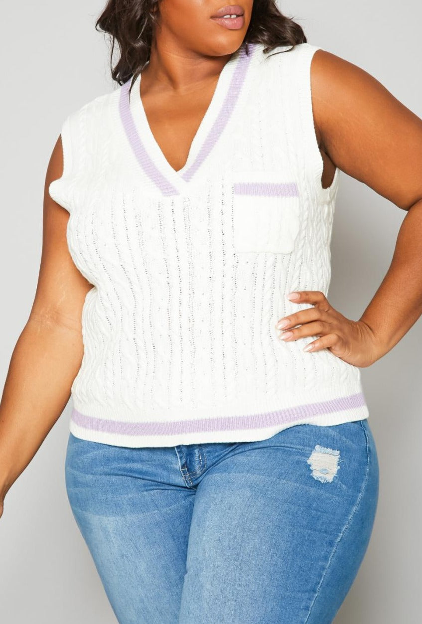 Hi Curvy Plus Size Cable Knit Varsity Top