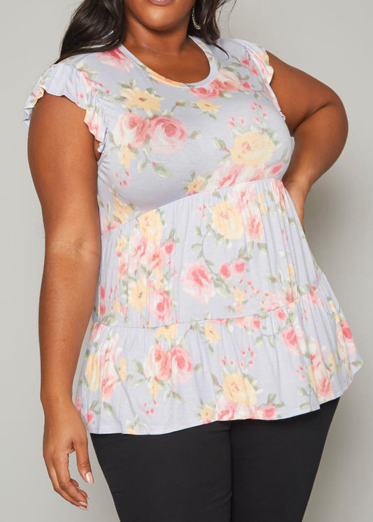 HI Curvy Plus Size Women Floral Print Flare Top