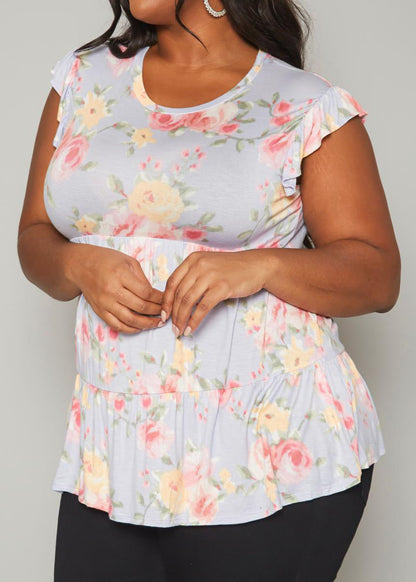 HI Curvy Plus Size Women Floral Print Flare Top