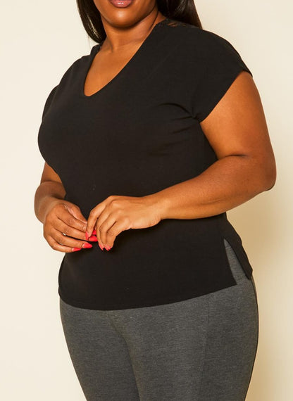 Hi Curvy Plus Size Embroidered V-Neck Top