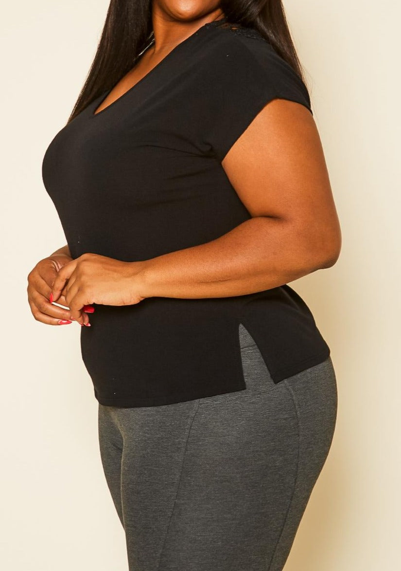 Hi Curvy Plus Size Embroidered V-Neck Top