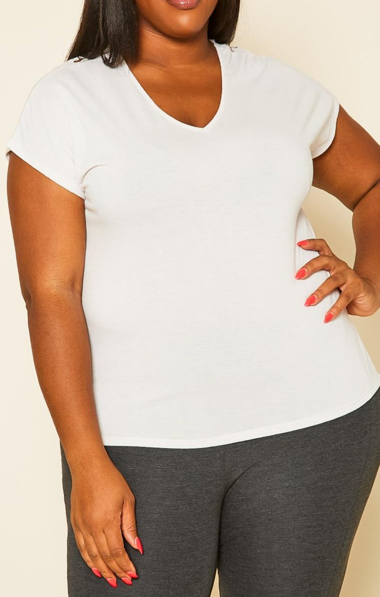 Hi Curvy Plus Size Embroidered V-Neck Top