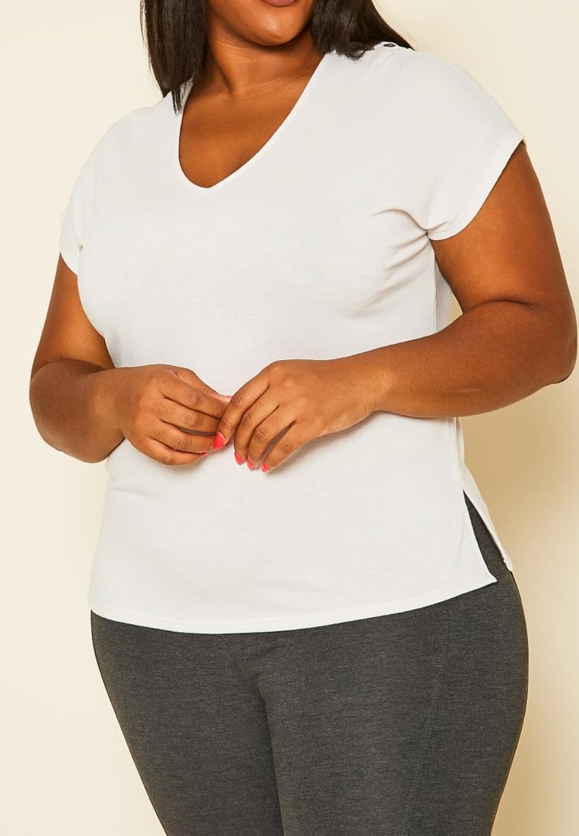 Hi Curvy Plus Size Embroidered V-Neck Top