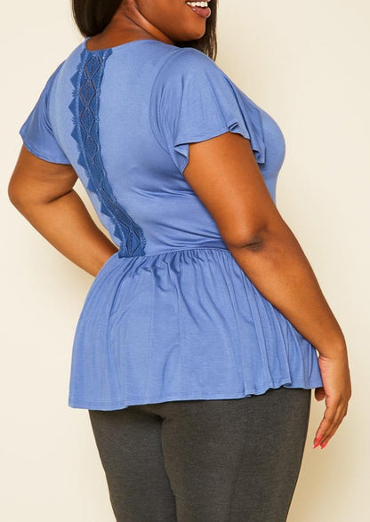 HI Curvy Plus Size Women Embroidered Peplum Top