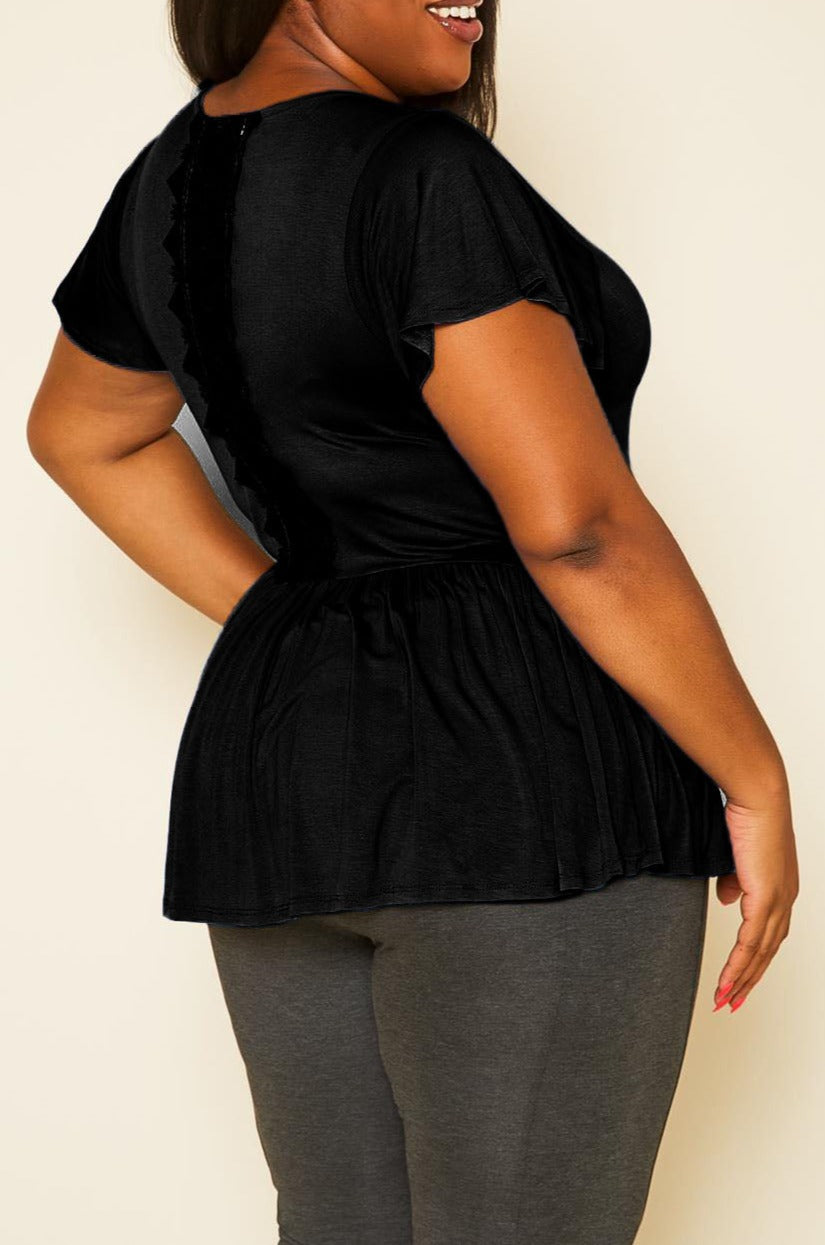 HI Curvy Plus Size Women Embroidered Peplum Top