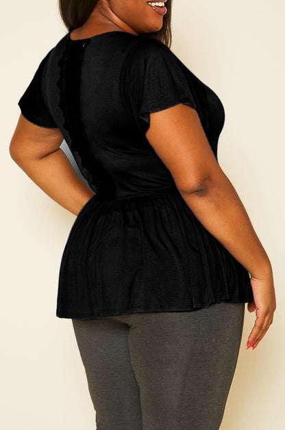 HI Curvy Plus Size Women Embroidered Peplum Top