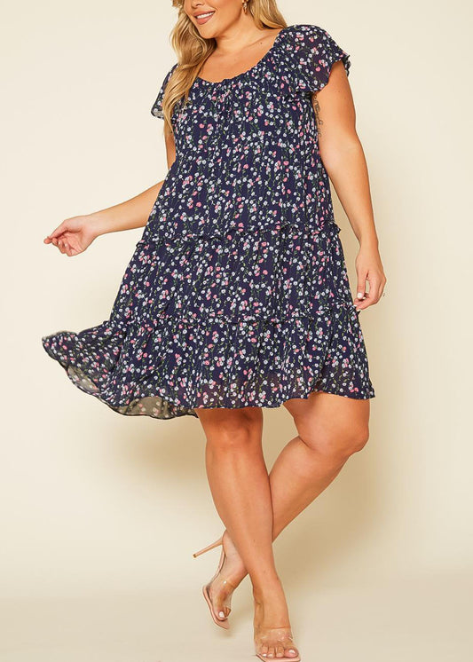 HI Curvy Plus Size Women Tiered Floral Dress