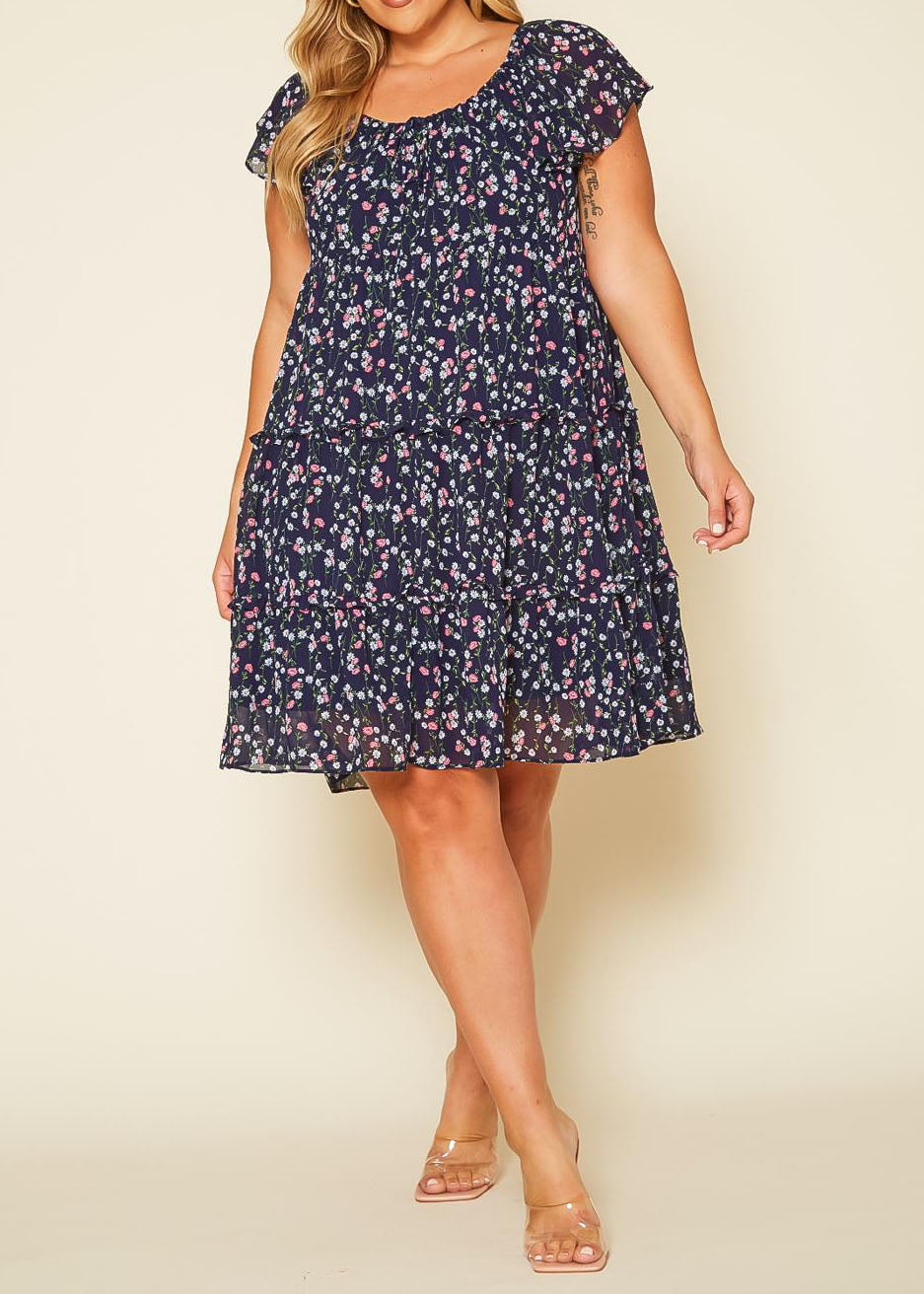 HI Curvy Plus Size Women Tiered Floral Dress