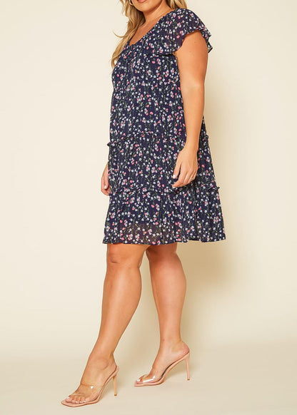 HI Curvy Plus Size Women Tiered Floral Dress