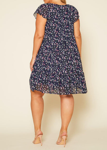 HI Curvy Plus Size Women Tiered Floral Dress