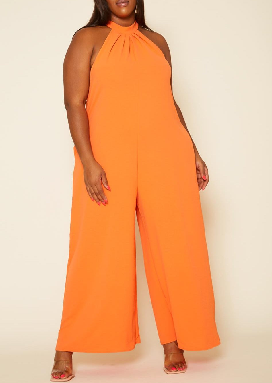 Hi Curvy Plus Size Women Halter Top Jumpsuit with Pockets