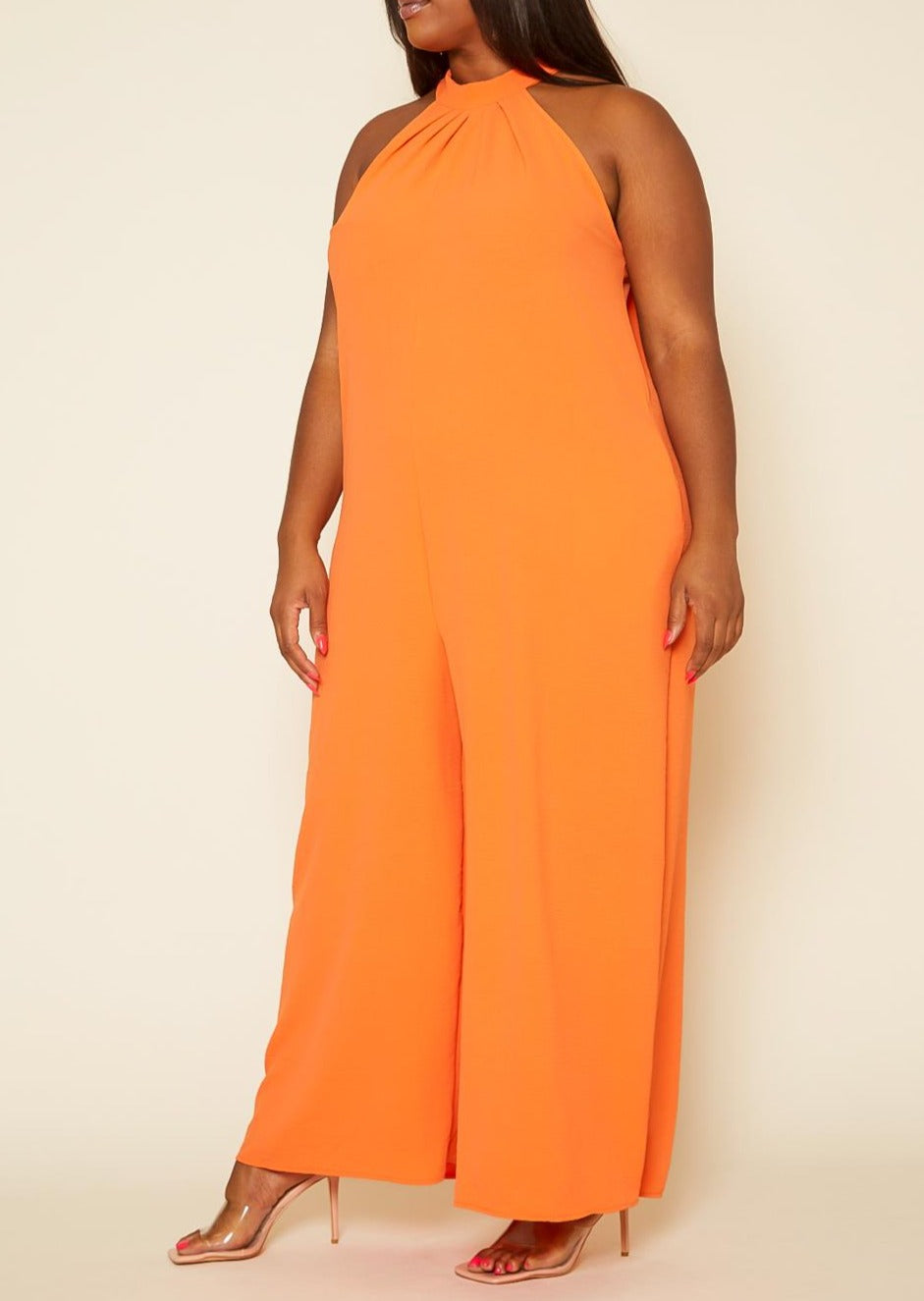 Hi Curvy Plus Size Women Halter Top Jumpsuit with Pockets