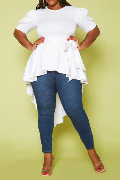 HI CURVY Plus Size High-Low Peplum Top