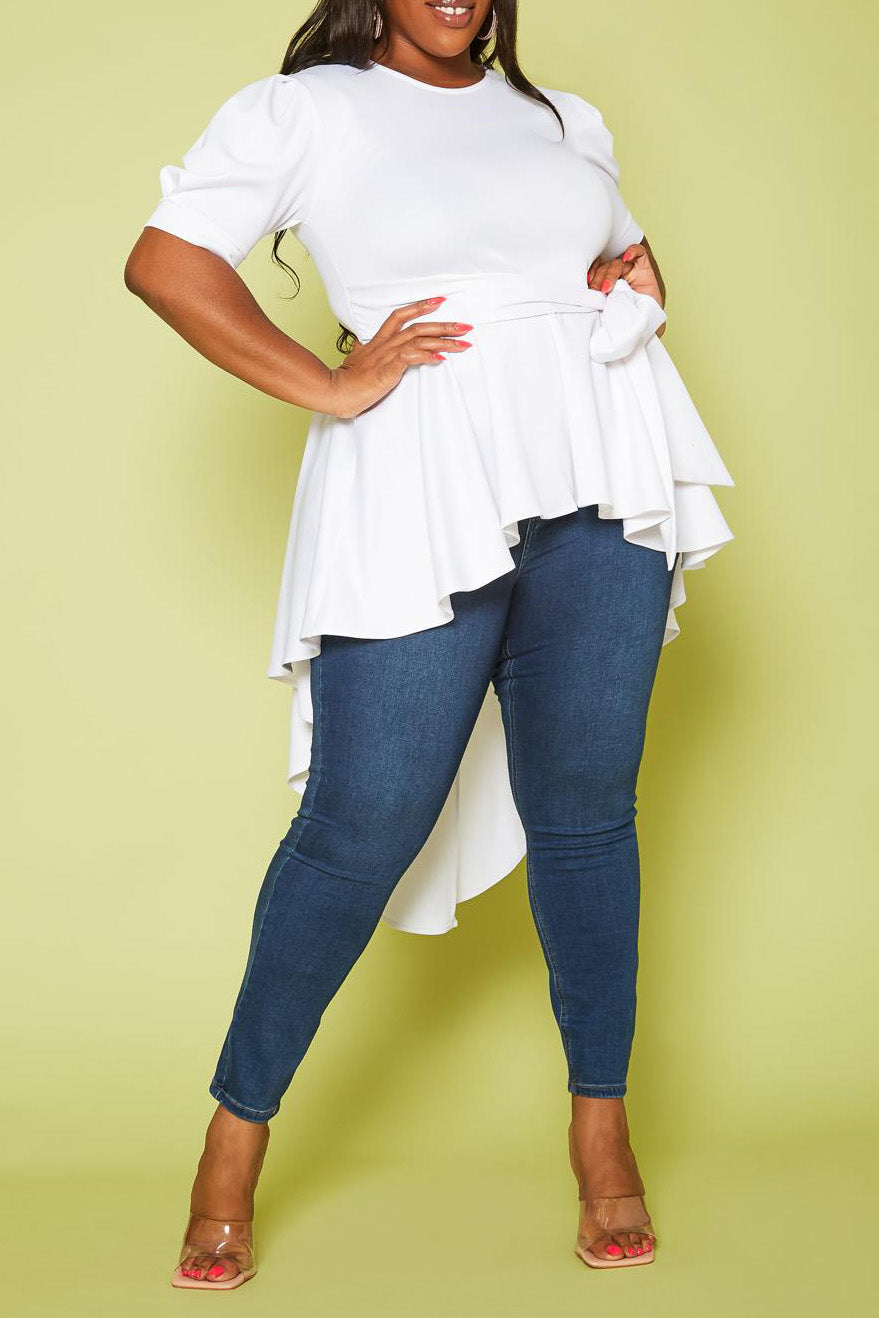 HI CURVY Plus Size High-Low Peplum Top