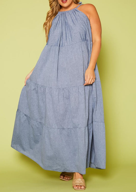 Hi Curvy Plus Size Women Halter Neck Flare Maxi Dress