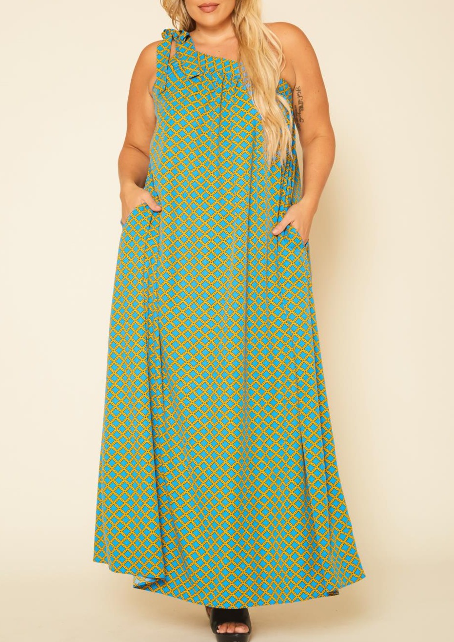 Hi Curvy Plus Size Women One Shoulder Greek Maxi DressHi Curvy Plus Size Women One Shoulder Greek Maxi Dress Made In USA