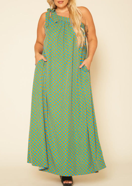 Hi Curvy Plus Size Women One Shoulder Greek Maxi DressHi Curvy Plus Size Women One Shoulder Greek Maxi Dress Made In USA