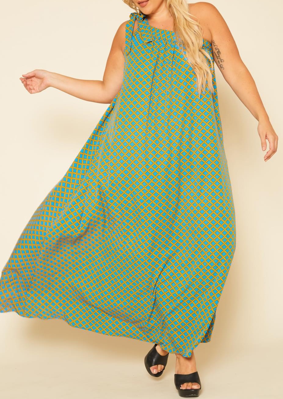 Hi Curvy Plus Size Women One Shoulder Greek Maxi Dress Made In USA