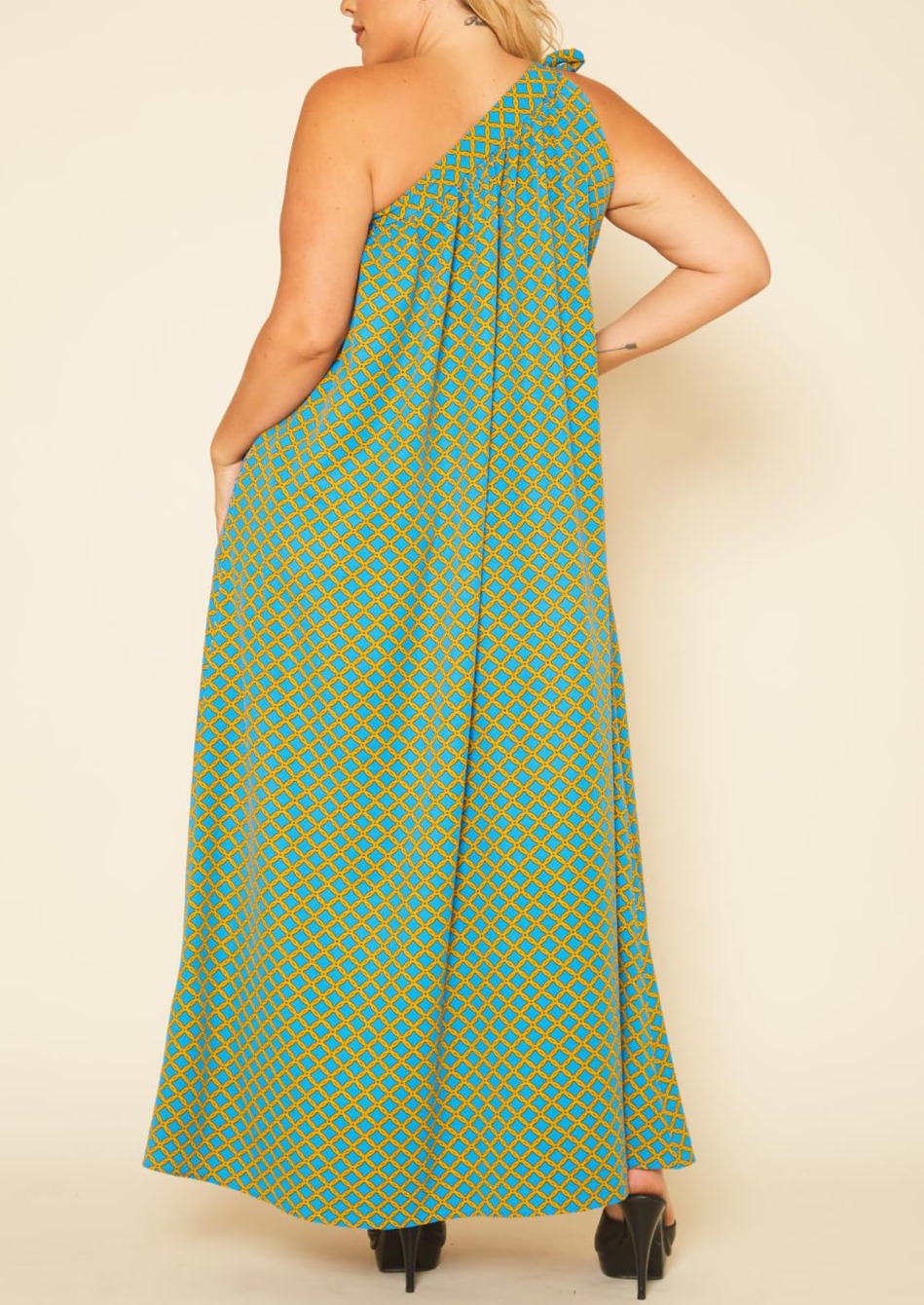 Hi Curvy Plus Size Women One Shoulder Greek Maxi Dress Made In USA