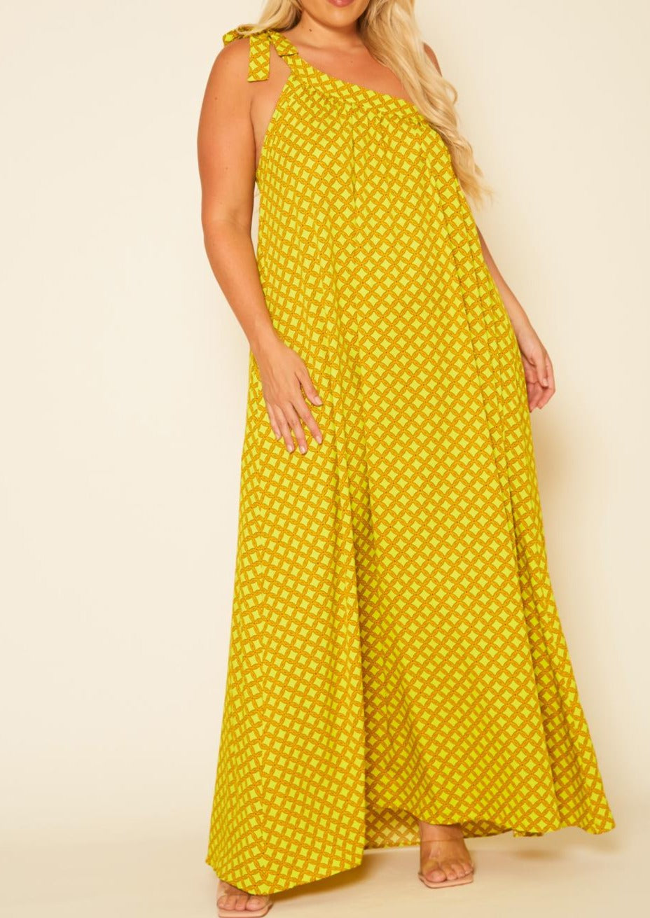 Hi Curvy Plus Size Women One Shoulder Greek Maxi Dress Made In USA