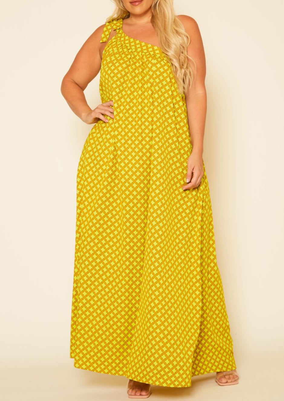 Hi Curvy Plus Size Women One Shoulder Greek Maxi Dress Made In USA