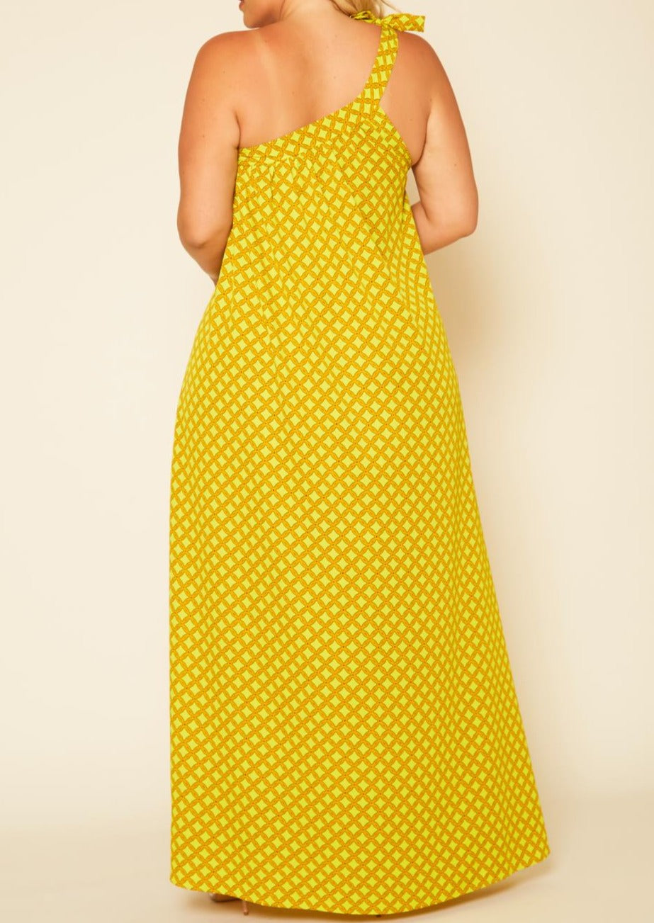 Hi Curvy Plus Size Women One Shoulder Greek Maxi Dress Made In USA