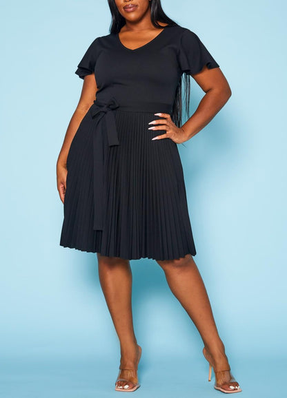 HI Curvy Plus Size Women Pleated Flare Mini Dress Made in USA