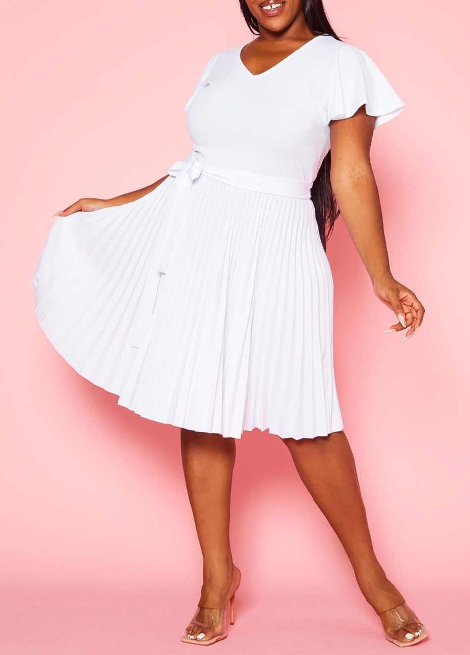 HI Curvy Plus Size Women Pleated Flare Mini Dress Made in USA