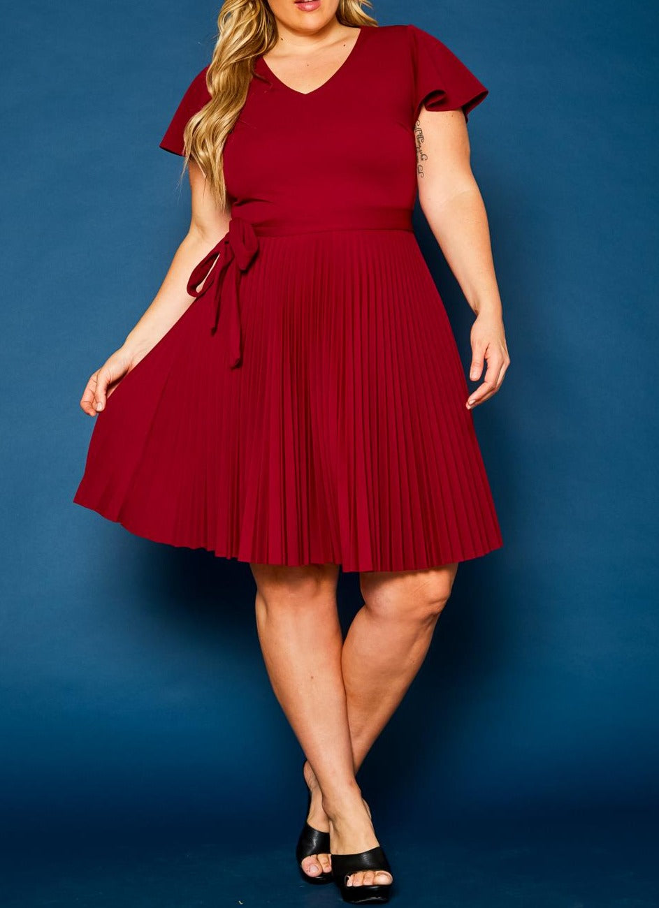 HI Curvy Plus Size Women Pleated Flare Mini Dress Made in USA