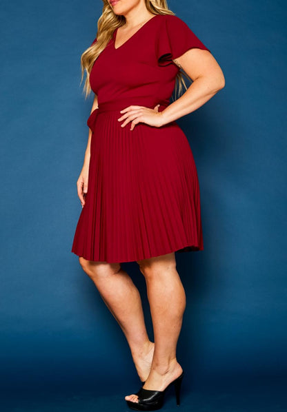 HI Curvy Plus Size Women Pleated Flare Mini Dress Made in USA