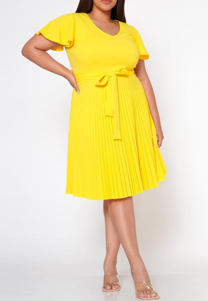 HI Curvy Plus Size Women Pleated Flare Mini Dress Made in USA