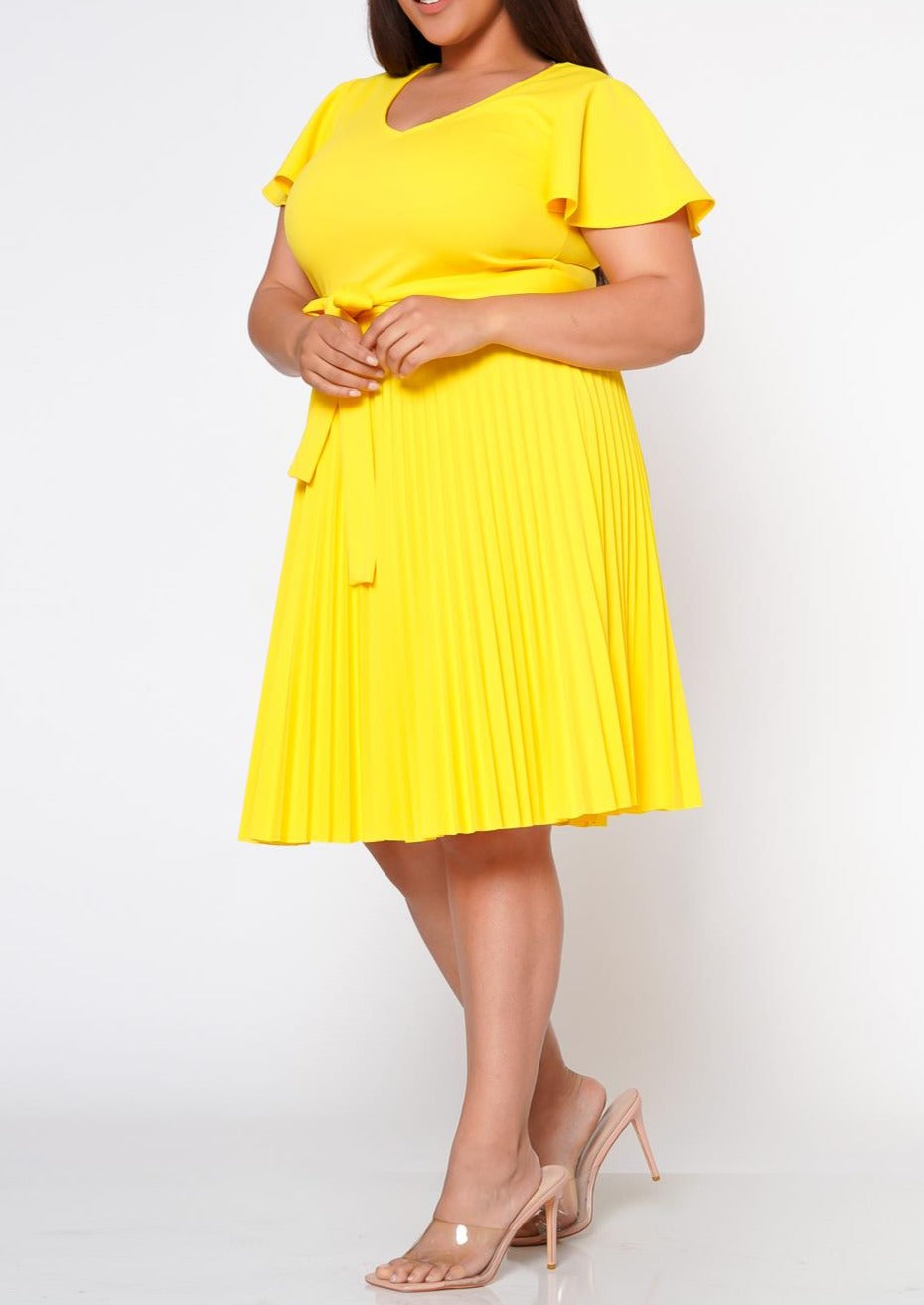 HI Curvy Plus Size Women Pleated Flare Mini Dress Made in USA